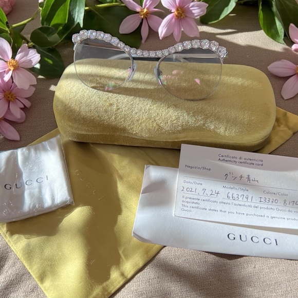 Gucci Crystal-Embellished Silver Glasses - Picture 1 of 10